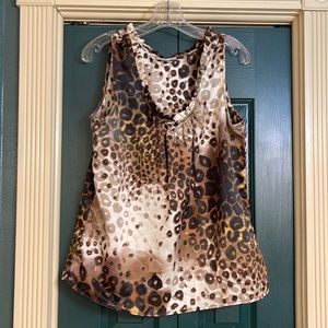 dressbarn, tank animal print blouse with ruffle collar.